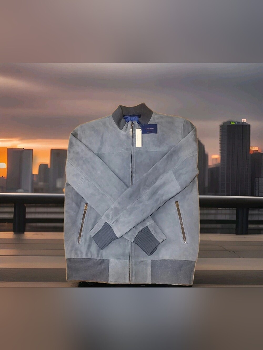 Mario Hernández Suede Leather Bomber Jacket- Chaqueta Pietro Grafito Gamuza- 40